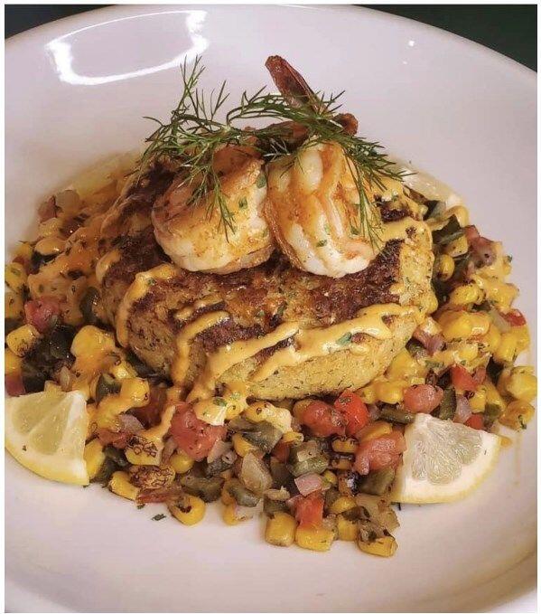 Crab Cake And Shrimp Corn Salsa